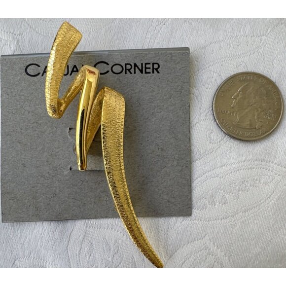 Casual Corner Signed Gold Tone Brooch Large 3 1/2" Vintage 80's NEW - Picture 4 of 9